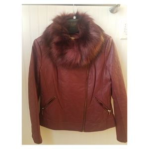 Iman Leather Jacket -L - Faux Fur Collar -New No Tags